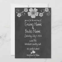 Wild White Roses Chalkboard Wedding Invitation