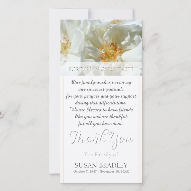 Wild White Roses Sympathy Thank you W  Photo card (Front)