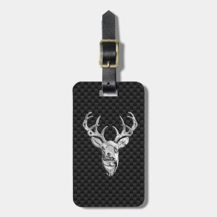 Wild White Tail Deer on Carbon Fibre Style Print Luggage Tag