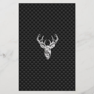 Wild White Tail Deer on Carbon Fibre Style Print Stationery