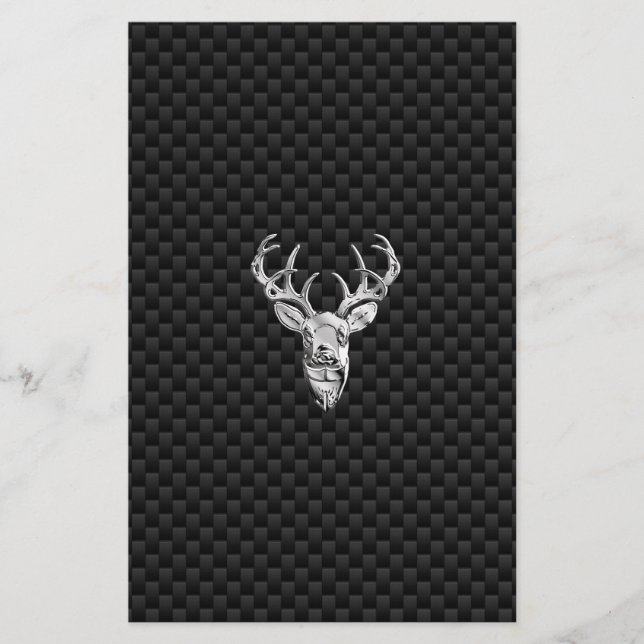 Wild White Tail Deer on Carbon Fibre Style Print Stationery (Front)