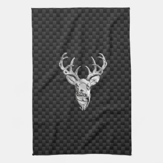 Wild White Tail Deer on Carbon Fibre Style Print Tea Towel