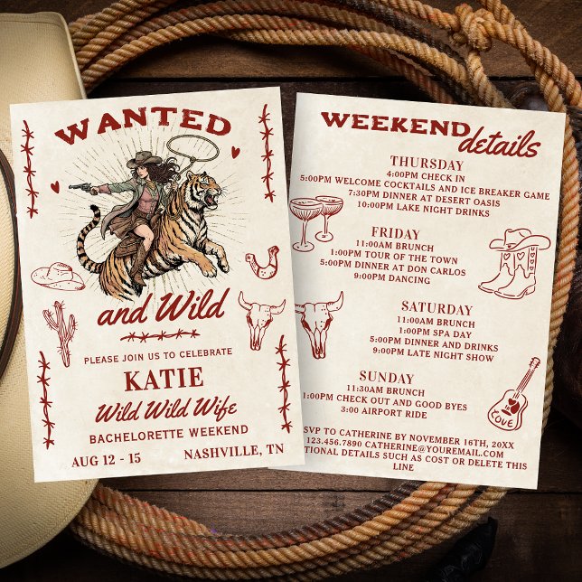 Wild Wild Wife Bachelorette Weekend Itinerary  Invitation (Creator Uploaded)