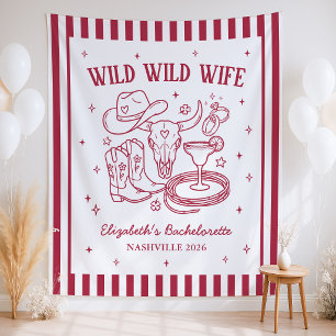 Wild Wild Wife Western Bachelorette Party Backdrop Tapestry