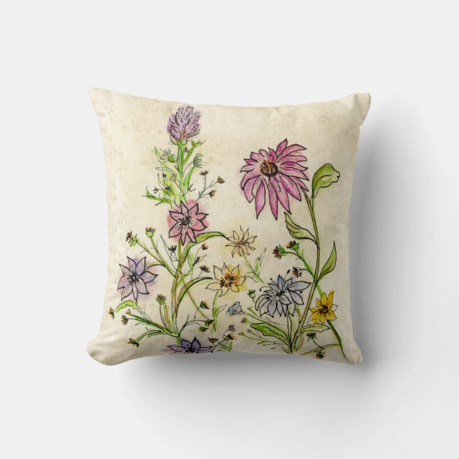 Wild Wildflowers on a Throw Pillow (Front)