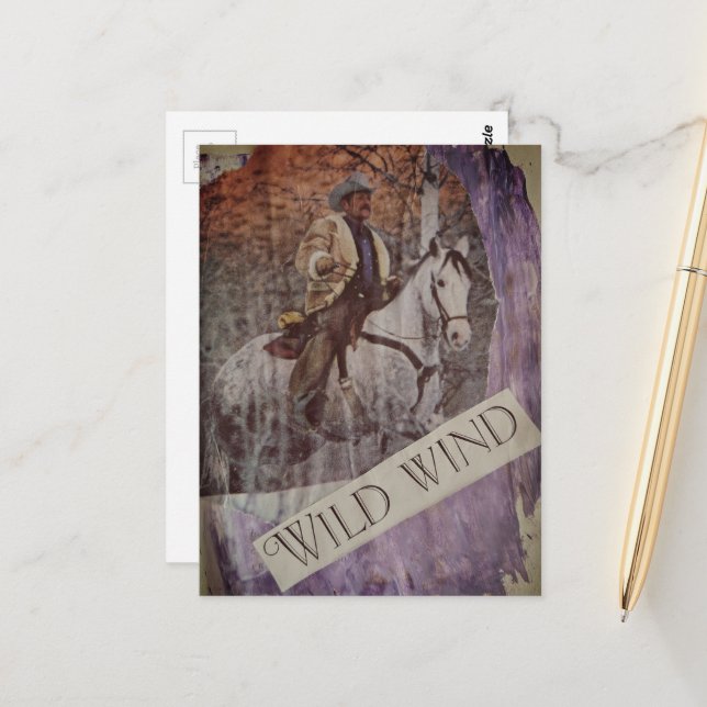 Wild Wind Retro Cowboy and Horse Postcard (Front/Back In Situ)