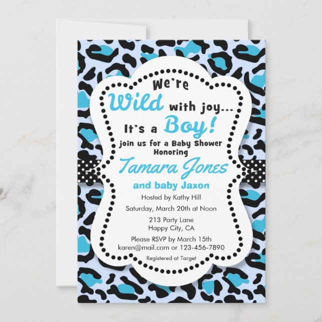 Wild with Joy Blue Boy Baby Shower Invitation (Front)