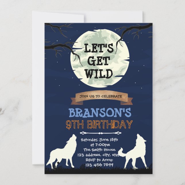 Wild wolf birthday party invitation (Front)
