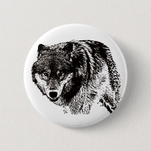 Wild Wolf Black & White Artwork 6 Cm Round Badge