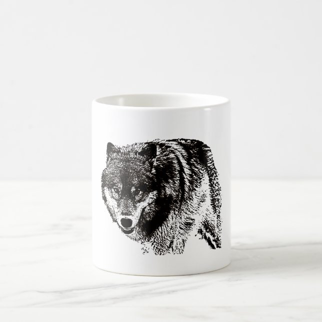 Wild Wolf Black & White Artwork Coffee Mug (Center)