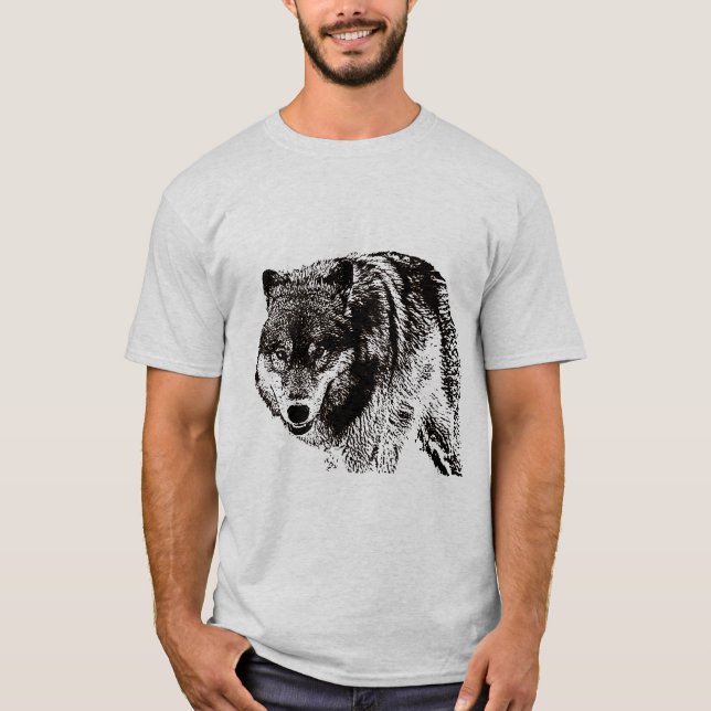 Wild Wolf Black & White Artwork T-Shirt (Front)