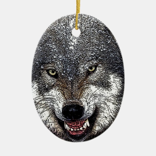 Wild Wolf Ceramic Tree Decoration (Front)