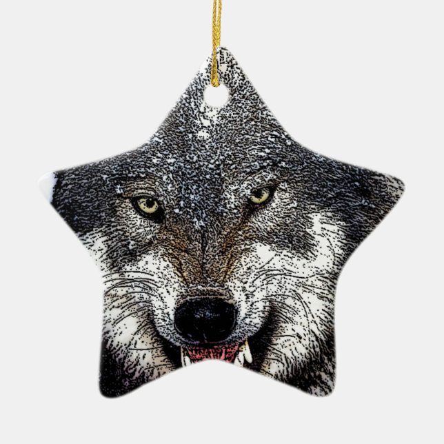 Wild Wolf Ceramic Tree Decoration (Front)