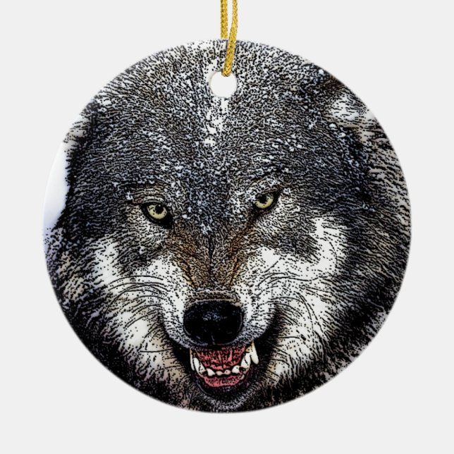 Wild Wolf Ceramic Tree Decoration (Front)