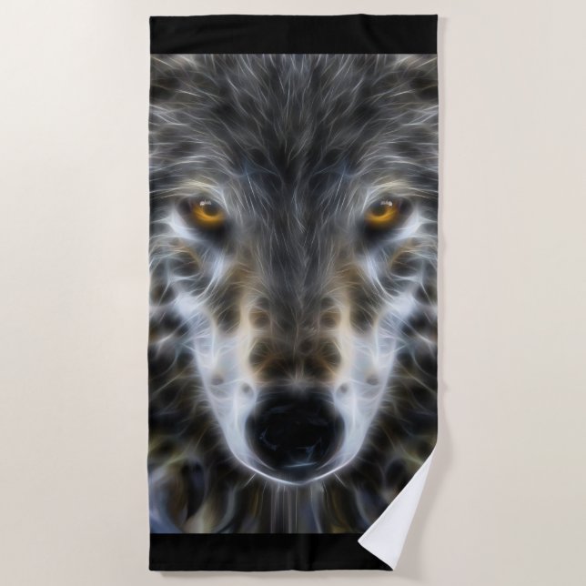 Wild Wolf Eyes Decor on Beach Towel (Front)