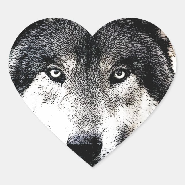 Wild Wolf Eyes Heart Sticker (Front)