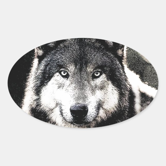 Wild Wolf Eyes Oval Sticker (Front)