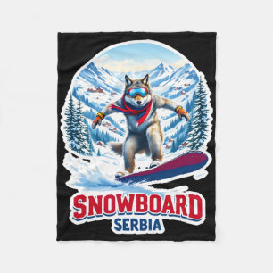 Wild Wolf From Serbia Snowboarding Adventure  Fleece Blanket