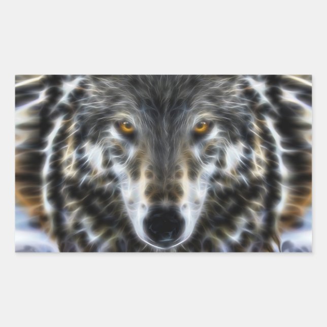 Wild Wolf Inspirational Portrait Rectangular Sticker (Front)