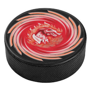 Wild Wolf Whirling black hockey puck