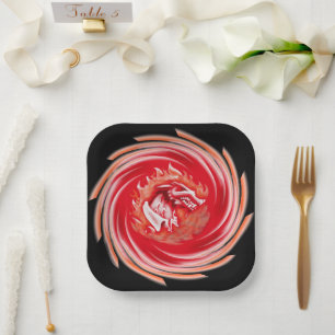 Wild Wolf Whirling black square paper plates