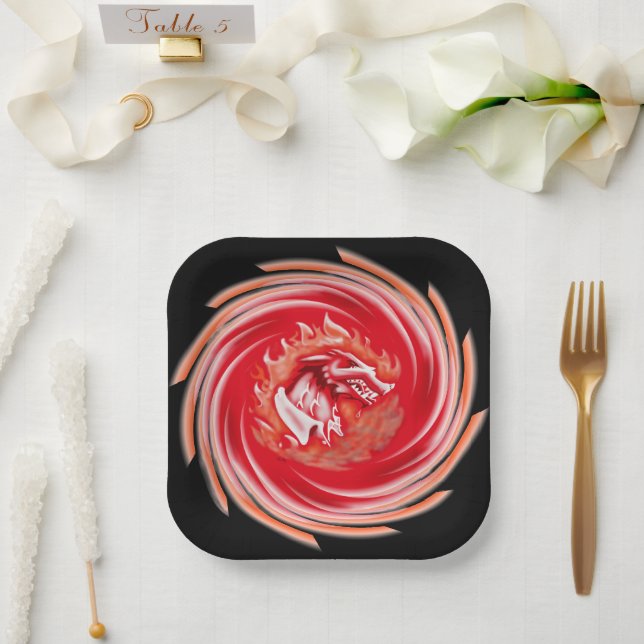 Wild Wolf Whirling black square paper plates (Wedding)