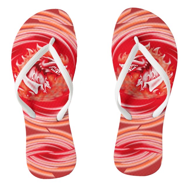 Wild Wolf Whirling red flip flops (Footbed)