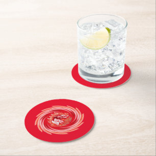 Wild Wolf Whirling red round paper drink coasters