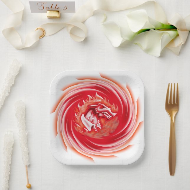 Wild Wolf Whirling white square paper plates (Wedding)