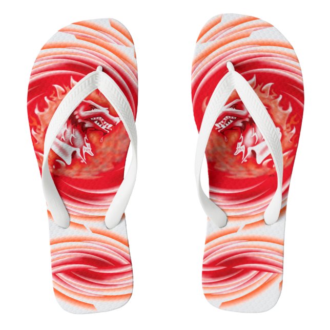 Wild Wolf Whirling white wide flip flops (Footbed)