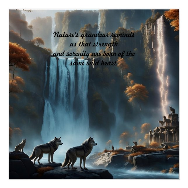 Wild Wolves at the Waterfall Oasis Pillar Candle Poster (Front)