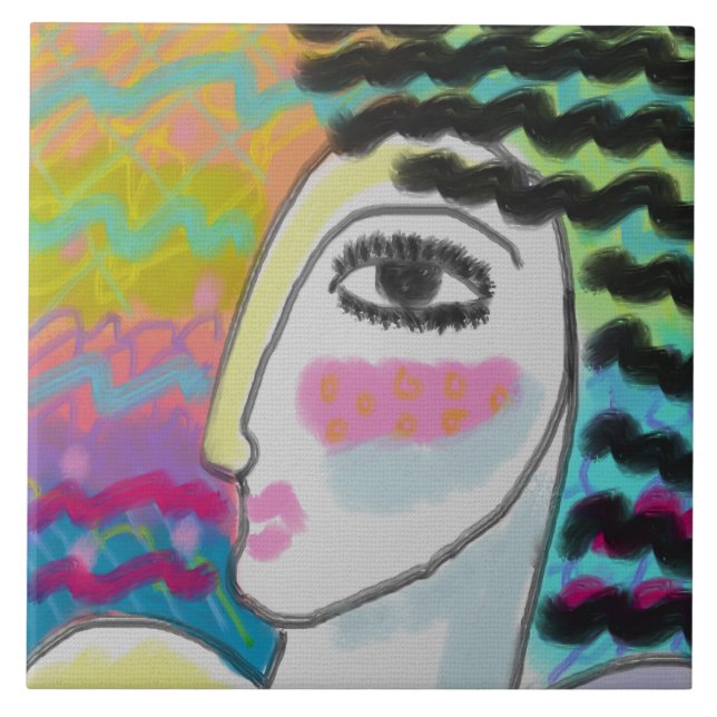 Wild Woman Abstract Digital Painting of a Woman Tile (Front)