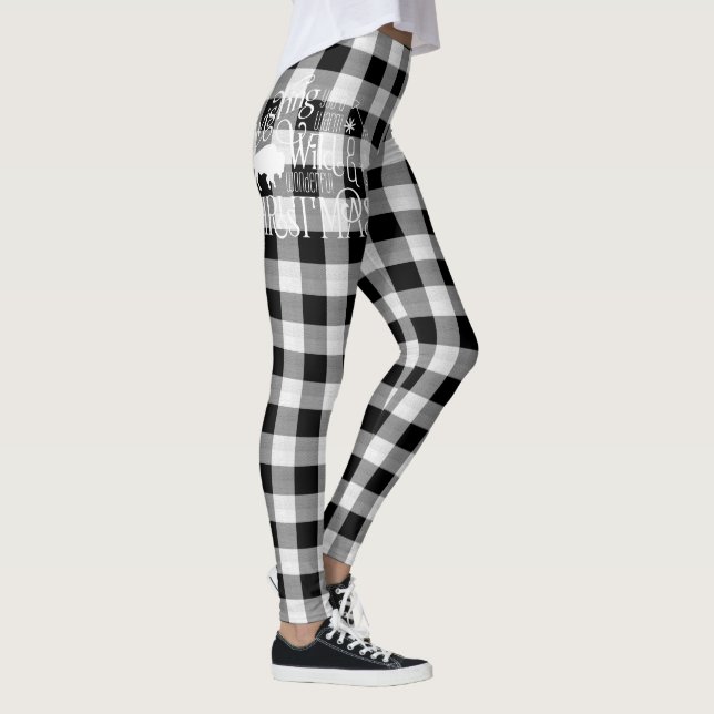 Wild Wonderful Christmas Black Buffalo Plaid ID604 Leggings (Right)