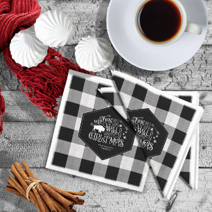Wild Wonderful Christmas Black Buffalo Plaid ID604 Napkin