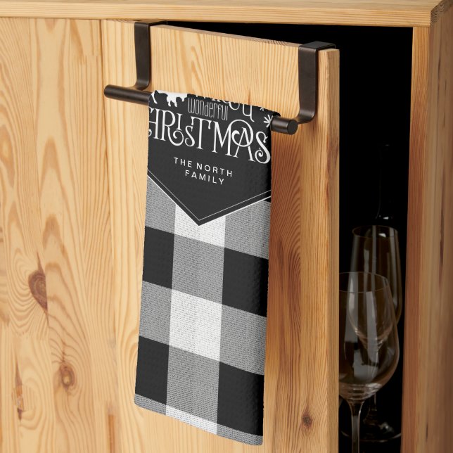 Wild Wonderful Christmas Black Buffalo Plaid ID604 Tea Towel (Thirds Fold)