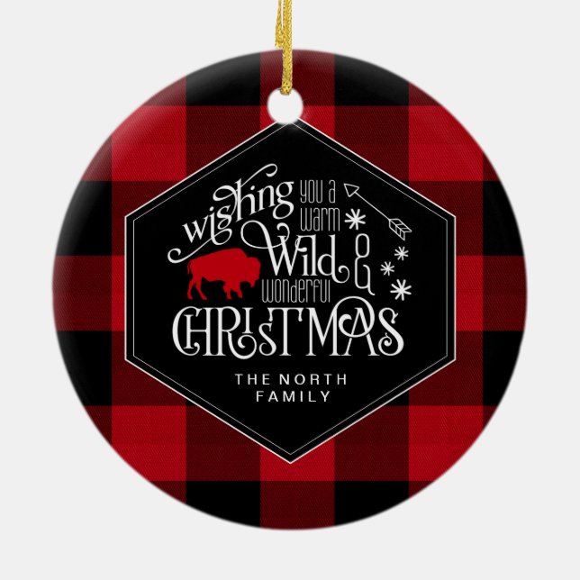 Wild Wonderful Christmas Red Buffalo Plaid ID604 Ceramic Tree Decoration (Back)