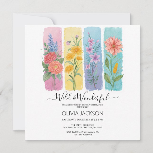 Wild & Wonderful Watercolor Birthday Invitation   (Front)