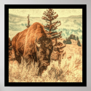 Wild Woodland Bison Poster