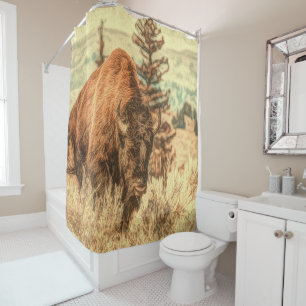 Wild Woodland Bison Shower Curtain