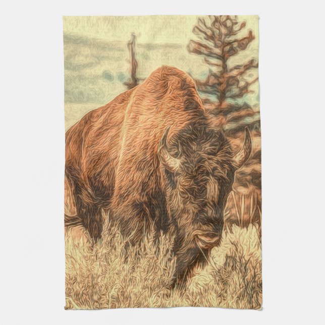 Wild Woodland Bison Tea Towel (Vertical)