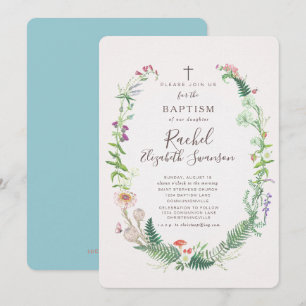Wild Woodland Flowers Baptism Invitation