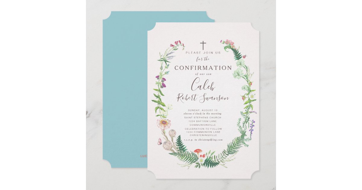 Wild Woodland Flowers Confirmation Invitation | Zazzle