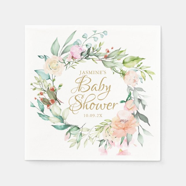 Wild Woodland Roses Couples Baby Shower / Sprinkle Napkin (Front)