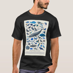 Wild World in Blue Retro Wildlife Identification C T-Shirt