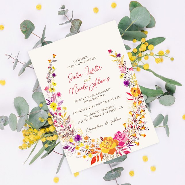 Wild Wreath Beautiful Fall Flowers Simple Wedding Invitation (Creator Uploaded)