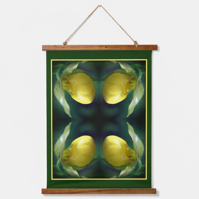 Wild Yellow Lady Slipper Orchid Flower Abstract Hanging Tapestry (Front)