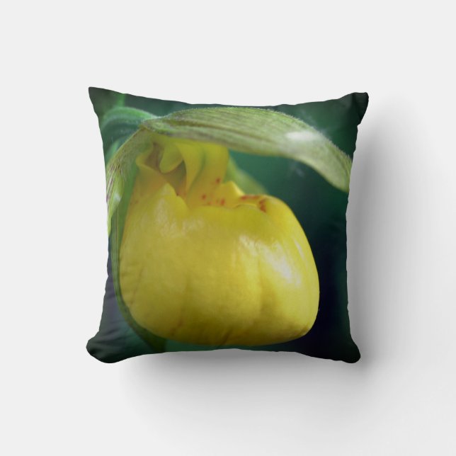 Wild Yellow Lady Slipper Orchid Flower Close Up  Cushion (Front)