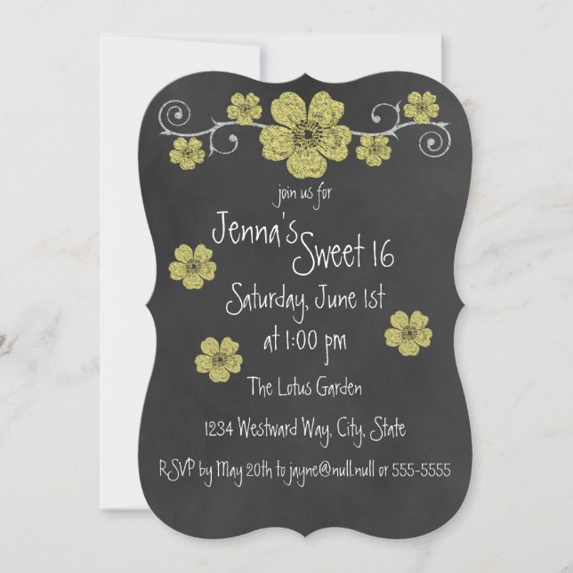 Wild Yellow Roses Chalkboard Party Invitation (Front)