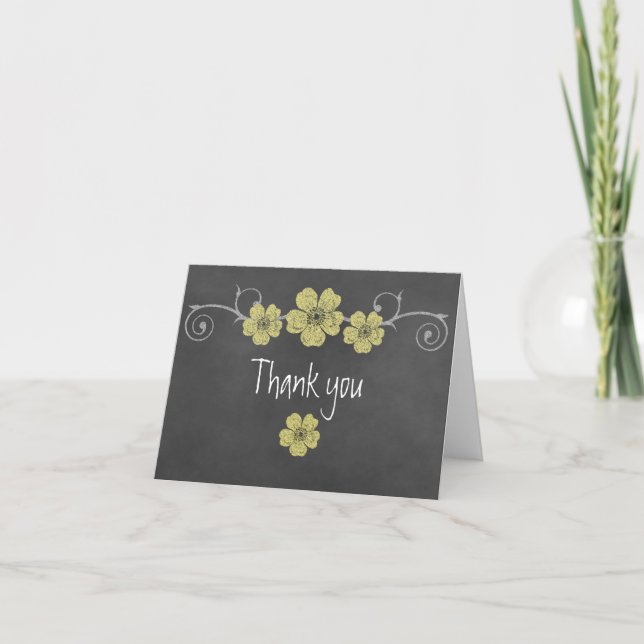 Wild Yellow Roses Chalkboard Thank You Note Card (Front)