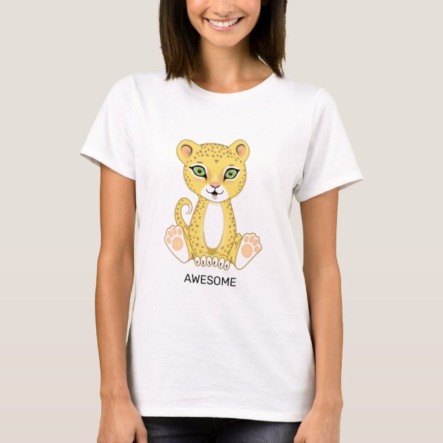 Wild Young Leopard Animal Cartoon T-Shirt (Front)
